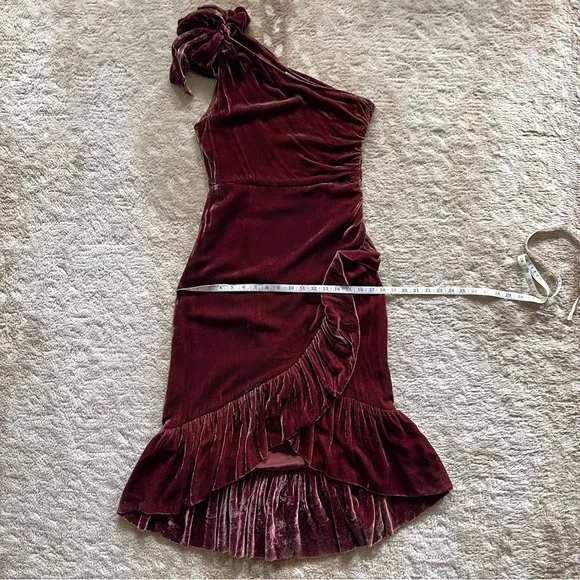 Ulla Johnson Elisa One Shoulder Bow Velvet Midi Dress Puce Dark Cherry Red Sz 4 - Picture 7 of 14